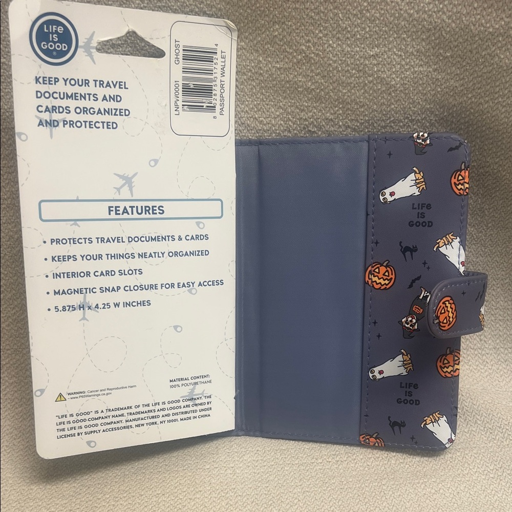 Life Is Good Ghost and Pumpkin Passport Wallet - Gray and Orange-Halloween Trave - Picture 5 of 5